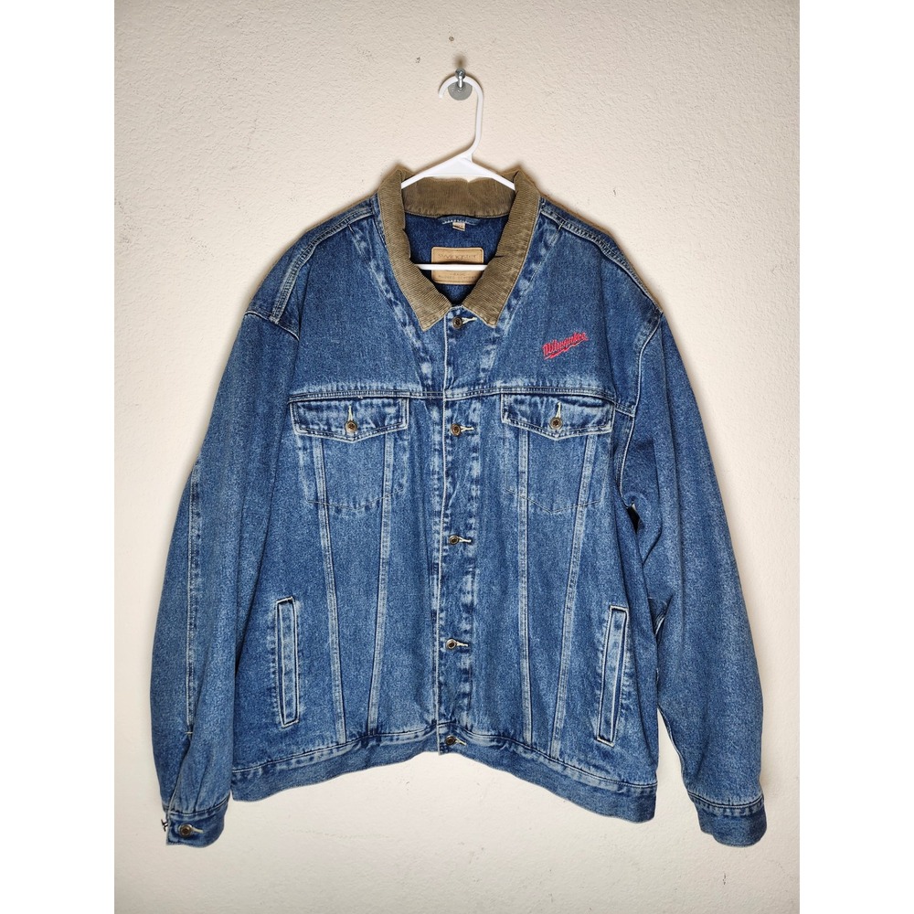 Swingster Denim Jacket Mens XXL Blue Milwaukee Tools Corduroy Collar Trucker